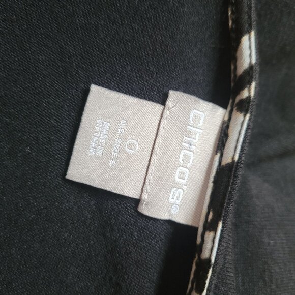 Chicos Black Long Sleeve Top With Leopard Print Layered Hem Womens Size S - Picture 2 of 4